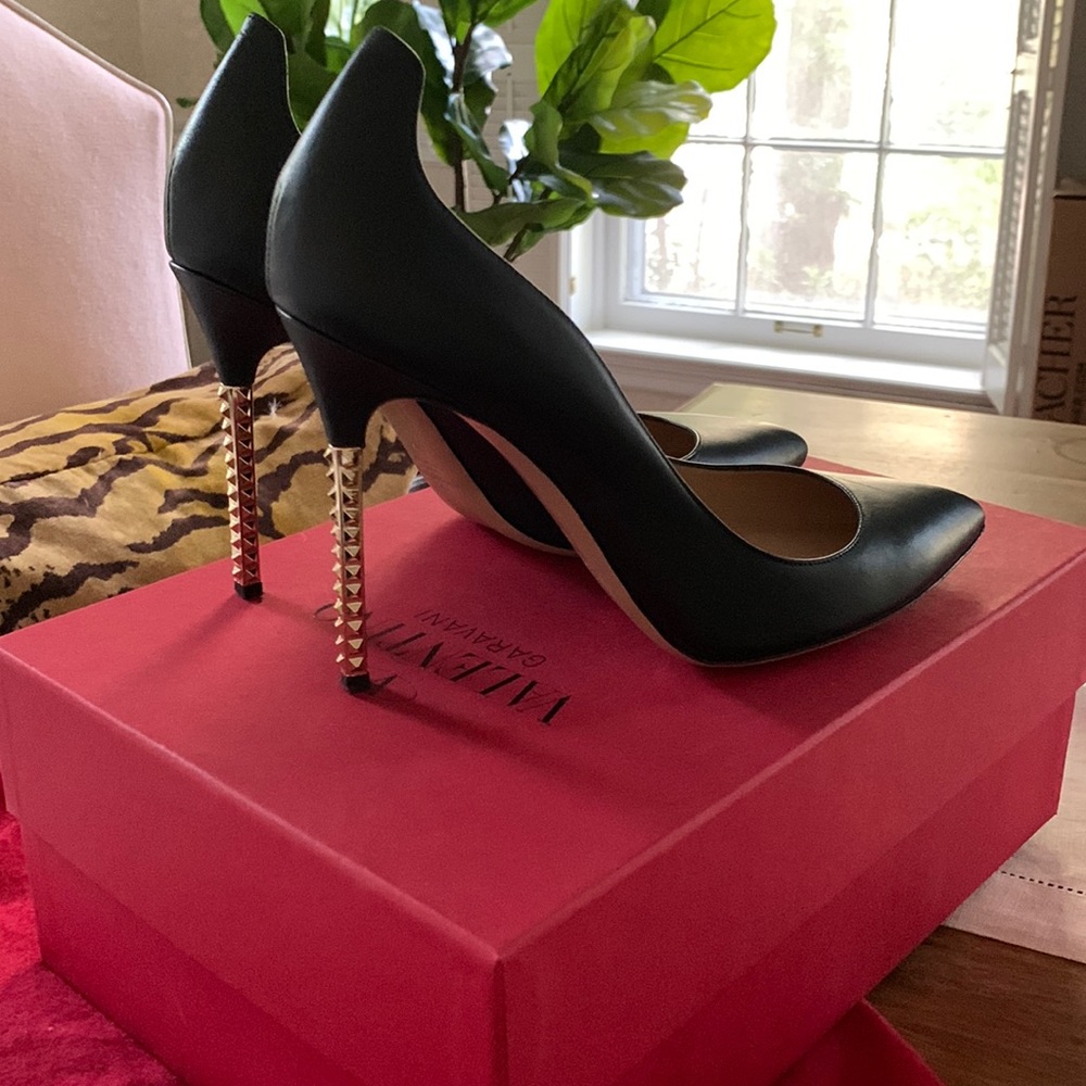 Valentino Black Leather Studded Heels 39